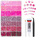 28 Types Pink Jelly Resin Rhinestones w B7000 Glue for Bedazzling Crafting 3mm-6mm Flatback Colorful Stones Gems Diamonds Bedazzler Kit for Nails Face Eyes Makeup Crafts Tumblers Bottles Shoes