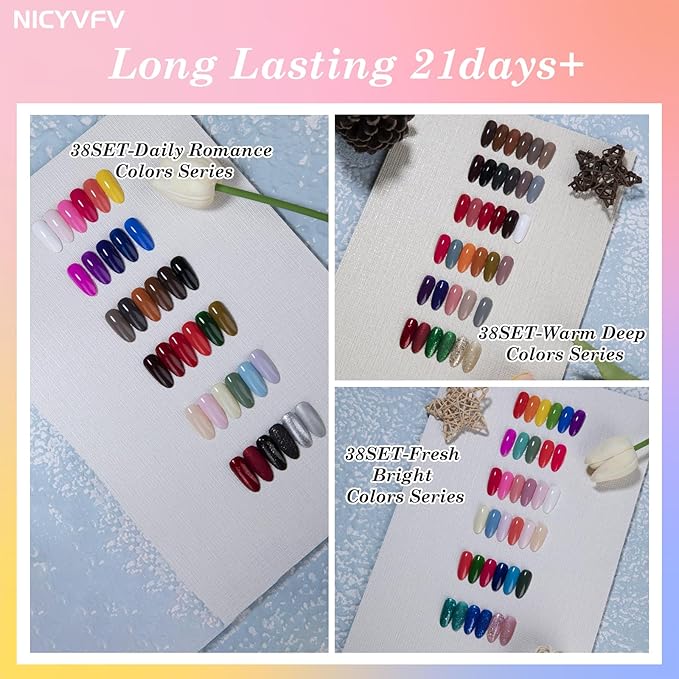 60 PCS Gel Nail Set, 54 Colors Gel Polish Set Classic Shades, with Gold Silver Glitter and Glossy Matte Top Coat, Base Coat Builder gel, for Women Gift Kit
