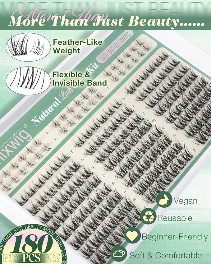 Short Lash Clusters Kit Natural Lash Extension Kit Wispy Eyelash Clusters with Bottom Lashes 6-12MM Manga Cluster Eyelash Extensions C Curly DIY Cluster Lashes Bond and Seal Tweezers by Lvmixwig