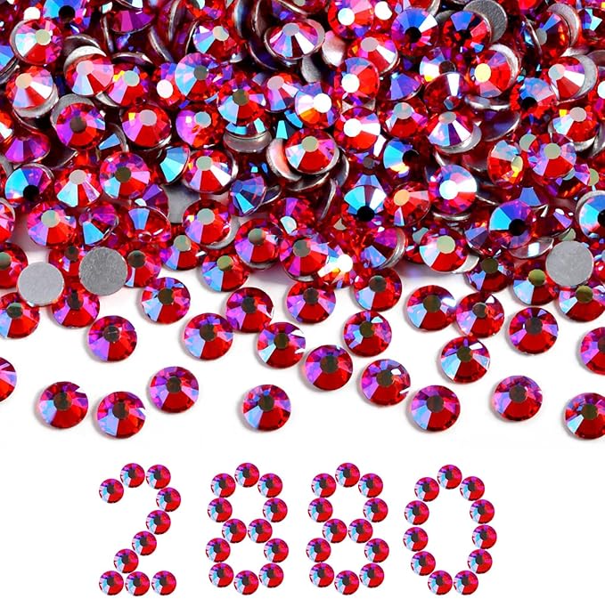 Beadsland Flatback Rhinestones Bulk, 2880pcs Rhinestones for Nails Crafts Clothes DIY Decoration, Light Siam AB, SS30, 6.3-6.5mm
