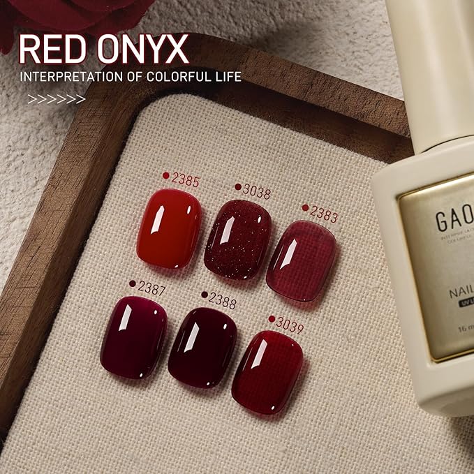 GAOY 16ml 6 Colors Red Gel Nail Polish Set, Bright Burgundy Crimson Glitter, Soak Off UV Light Cure Gel Polish for Salon and Nail Art DIY at Home, Red Onyx
