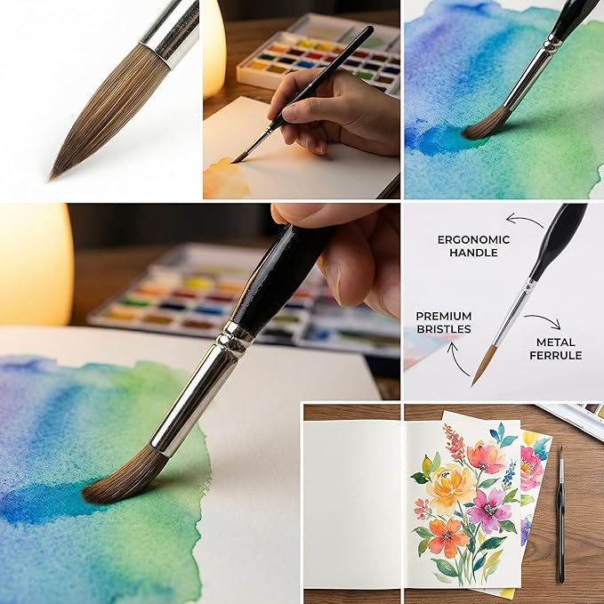 11-Piece Detail Paint Brushes Set, Triangular Grip Fine Tip Art Brushes for Watercolor, Acrylic, Oil, Face, Model, Nail & Miniature Painting