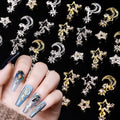 Kalolary Rhinestones 48Pcs, Silver & Gold Stars and Moon Nail Art Decoration, Shiny Diamond Crystal Decorative Nail Ornaments for DIY Crafts