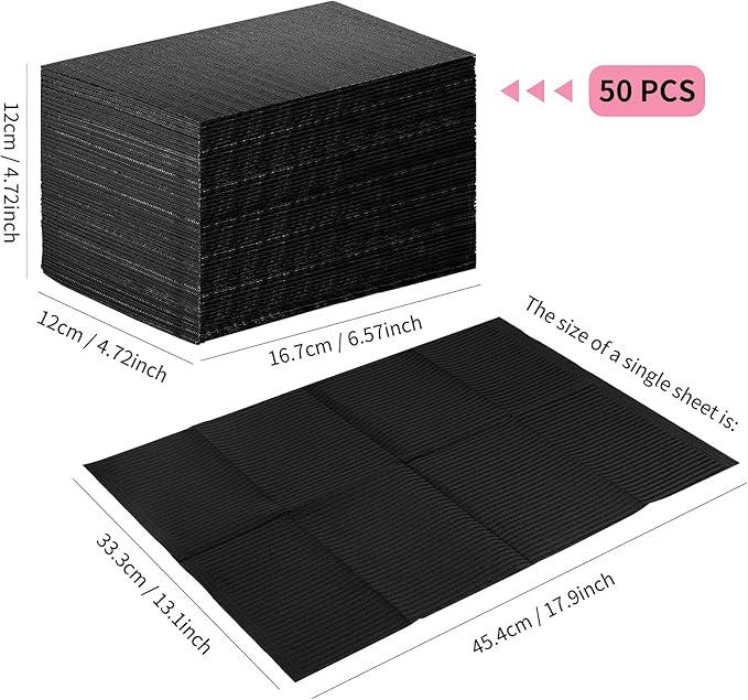 50PCS Disposable Nail Mats, Foldable Nail Paper Towels, 13"x18" Table Acrylic Nail Practice Sheet, 3 Ply Waterproof Clean Nail Table Mat for Salon, Manicure Tattoo, Nail Art Accessories (Black)