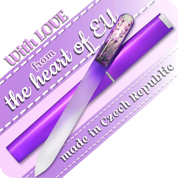 GLADZY 3D Czech Glass Nail File with Case – Crystal Nail File for Natural Nails, Double Sided Etched Surface, Comfort 3D Grip Handle, Professional Manicure Tool, Ethically Made in EU