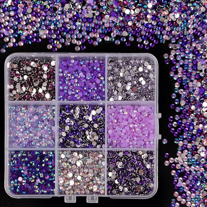 4500Pcs Flatback Rhinestones for Crafts, 3mm Purple Crystals Rhinestone, Resin Flatback Glitter Gems Nail Diamonds Rhinestones for Clothes Accessories DIY