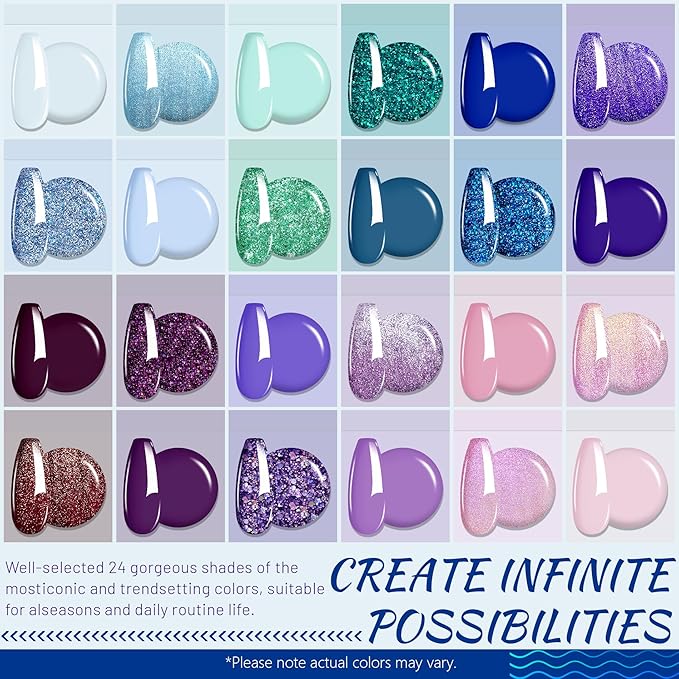 ABAC Solid Gel Nail Polish,Ombre Gel Nail Polish,Pat Paint Nail Gel-24 Colors Blue Pink Purple Shimmer Hema Free Gel Polish w/Pro Brush Soak Off LED Gift for Women