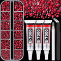 Resin Rhinestones for Crafting with B7000 Jewelry Glue, 1 Box Dark Red Flatback Crystals with 3Pcs 10ml Glue for Bedazzling Crafts DIY Nail Art Makeup，Non Hotfix Gems for Clothing Shoes
