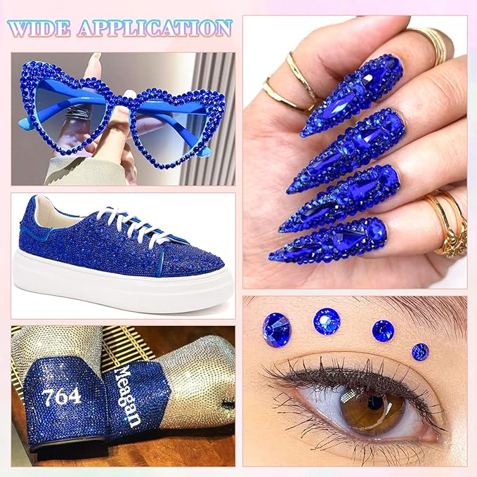 30000Pcs Resin Royal Blue Rhinestones for Bedazzling Crafting with b7000 Jewelry Glue, Bulk Flatback Gems Bedazzler Kit for Crafts Clothes Shoes Fabric Nail Diamond Art, Assorted Size 2/3/4/5/6mm
