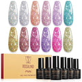 ROSALIND Glitter Gel Polish - 12 Colors Silver Gold Glitter Gel Nail Polish Set Sparkle Diamond Effect Soak Off UV Set Sparkling Glod Shimmer Nail Art Collection Manicure Gift for Women