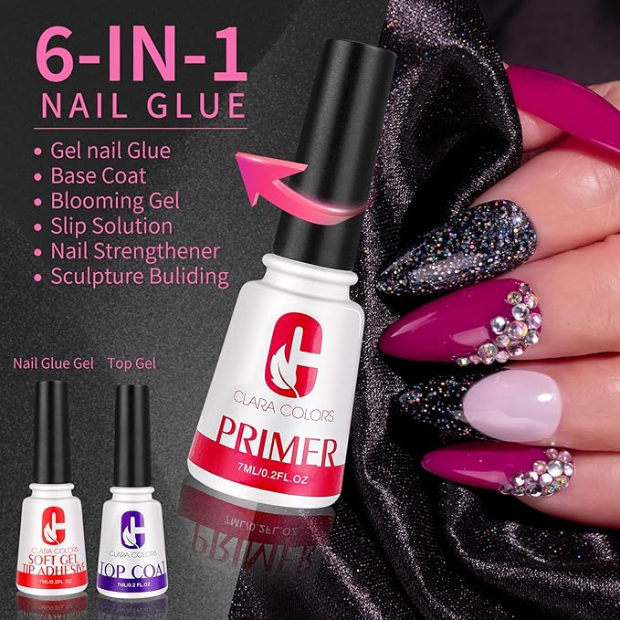 Clara Colors Nail Tips and Glue Gel Kit - 550Pcs Soft Gel Tips Medium Almond Shape