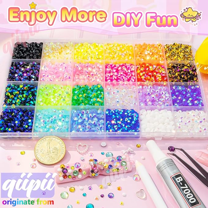 Resin Rhinestones Flatback Stones Jelly Gems Diamonds 24 Color 3800pcs 5mm SS20 Colorful AB Rhinestones Charms for Nails Eyes Face Makeup Bedazzling Crafting Tumblers Bottles Crafts Clothes