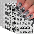 Halloween Spider Web Nail Stickers, 8 Sheets Black White Web Self-Adhesive 3D Nail Art Decals for DIY Manicure