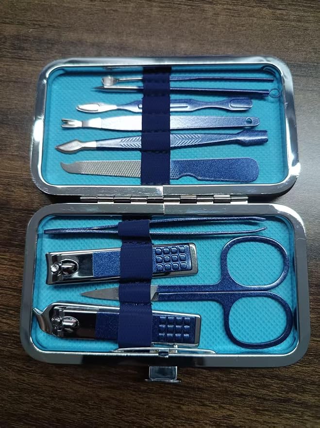 Beauty Nail kit Manicure Set, 10 Piece Nail Care Kit with Stainless Steel Tools, Light Blue Case .Unisex(Blue 10 Piece Set)