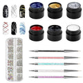 Vtrem 6 Colors 8ML Spider Gel Set with 5 PCs Double Ended Point Drill Drawing Brush Pen Nail Rhinestones Matrix Gel with Gel Paint Design Nail Art Kit Wire Drawing Nail Gel for Line Christmas gifts