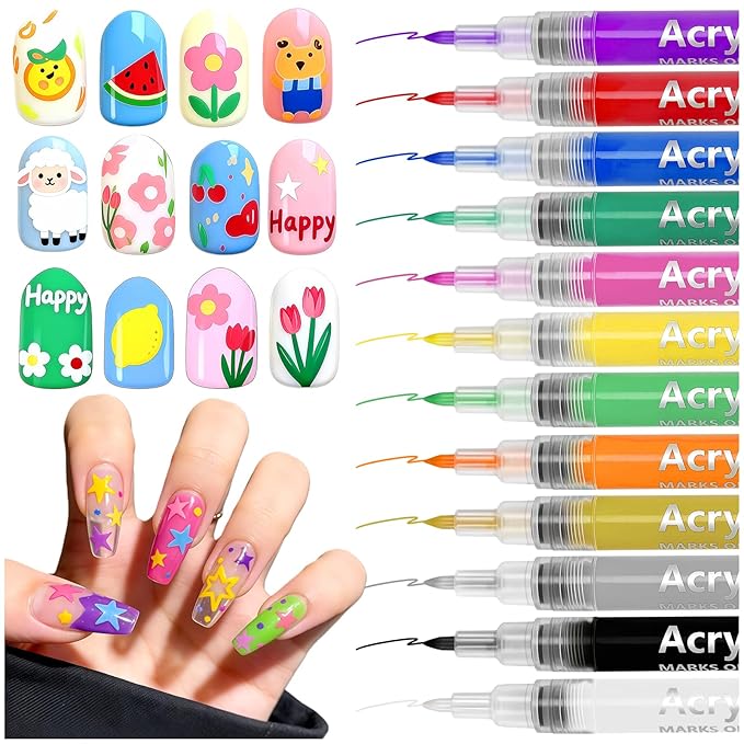 12 Color Nail Art Pens for Painting Nails 0.7mm Nail Polish Pens Set DIY Art Markers Drawing Painting Liner Brush for Gel Nails Design Doodle Pen Unique Fingernail Paint Accessories Gifts Women