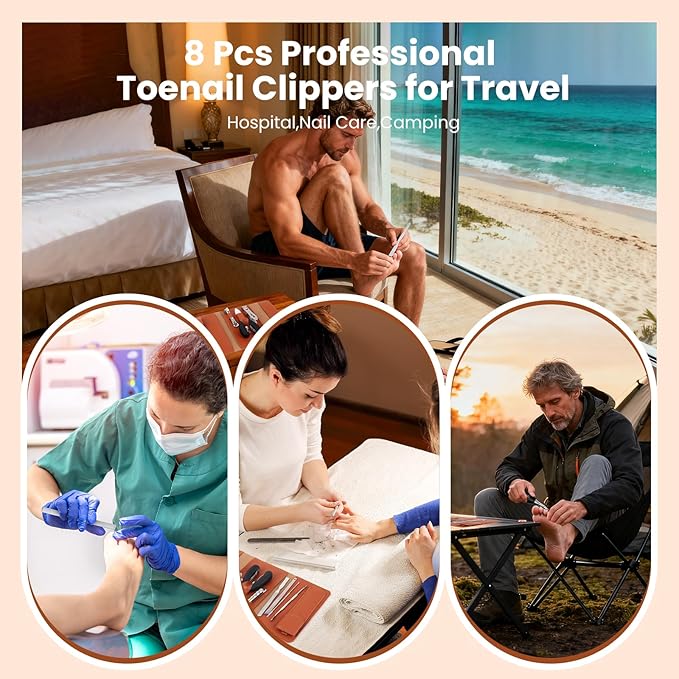 LIONVISON Ingrown Toenail Removal Kit: 8 Pcs Professional Toenail Clippers for Thick Toenails - Heavy Duty Nail Clippers Tools for Seniors Home Foot Care