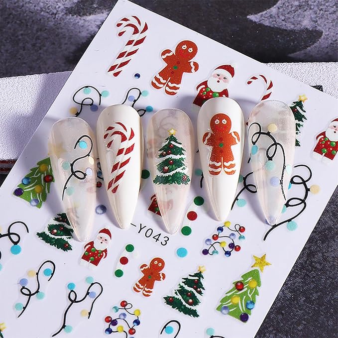 Christmas Nail Stickers for Nail Art Cute Santa Claus Xmas Nail Art Stickers Colored Lights 5D Embossed Winter Nail Decals 3D Self-Adhesive Nails Supply Manicure Sliders for Nails Decoration 6 Sheets