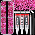 Resin Rhinestones for Crafting with B7000 Jewelry Glue, 1 Box Hot Pink Flatback Crystals with 3Pcs 10ml Glue for Bedazzling Crafts DIY Nail Art Makeup，Non Hotfix Gems for Clothing Shoes
