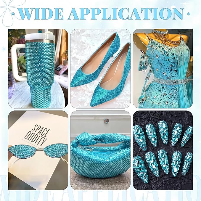 12000Pcs Resin Rhinestones for Bedazzling with 3Pcs B7000 Jewelry Glue, 2 Boxes Teal Blue Flatback Rhinestones for Crafting Crafts DIY, Crystals Gems for Clothing Shoes Tumblers Nail Art Makeup