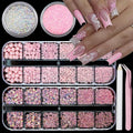 Nail Art Rhinestones Pink Nail Charms Resin Clear Jelly Rhinestones Pearls Glitter Supplies Crystal Gems Bubble Bead Accessories for Women Manicure Decorations Design