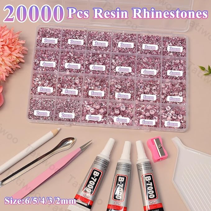 20000Pcs Light Pink Flatback Jelly Resin Rhinestones for Bedazzling, Mix Sizes 2-6mm Crystal Rhinestones Gems, Pink Gems Bedazzling for Crafting for DIY Face Makeup Crafts Tumblers