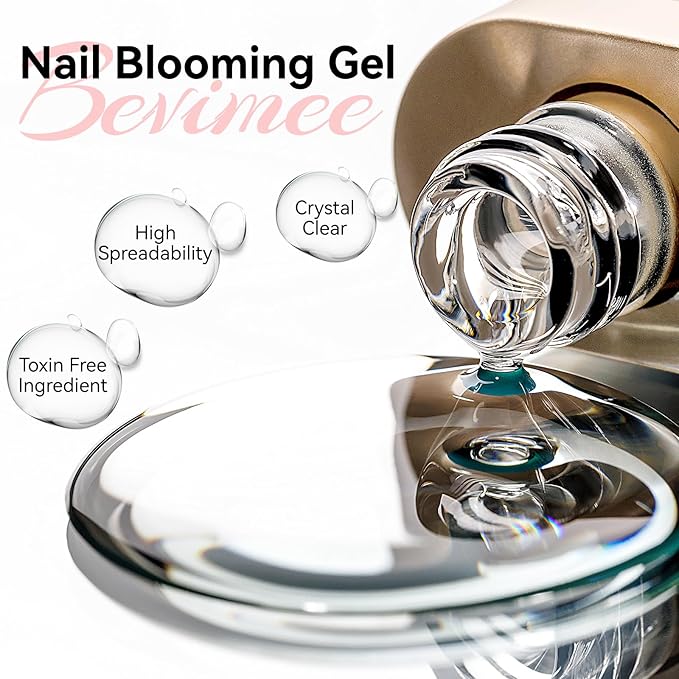 Nail Blooming Gel, Blooming Gel Nail Polish Clear for Spreading Effect Marble Watercolor Floral Print Soak Off UV Led Nail Art Polish Print Manicure DIY at Home