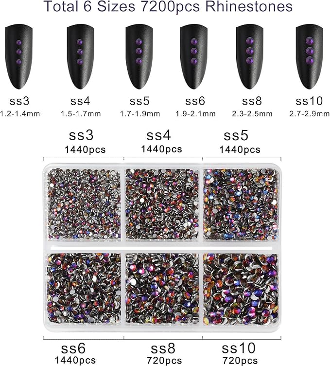 Beadsland 7200pcs Flatback Rhinestones,Blue Rhinestone Nail Gems Round Crystal Rhinestones for Crafts,Mixed 6 Sizes with Wax Pencil Kit, SS3-SS10,Blue Volcano