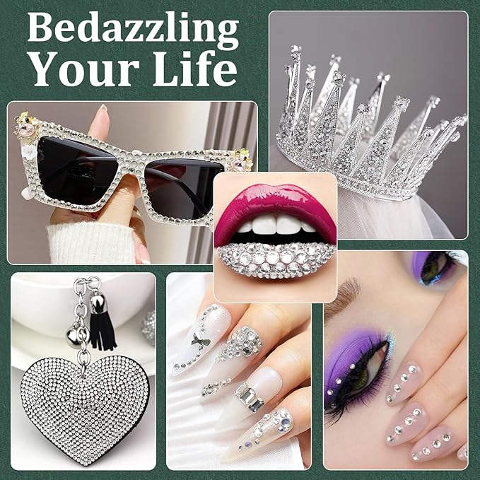 Resin Rhinestones for Crafting with B7000 Jewelry Glue, 2 Boxes Silver Clear Flatback Crystals with 3Pcs 10ml Glue for Bedazzling Crafts DIY Nail Art Makeup，Gems for Clothing Shoes