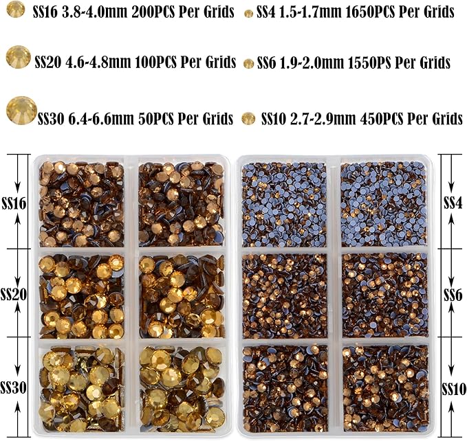 NCB Hotfix Iron on 8000pcs Crystal Rhinestones Round Gem for Crafts Decoration DIY Jewelry Making with a Tweezers and 2 Picking pens (Crystal Yellow, 6Sizes SS4-SS30)