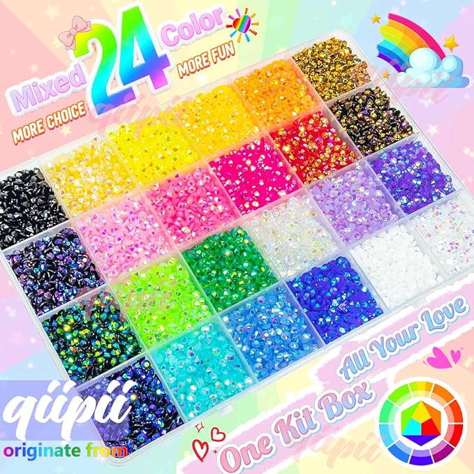 24 Color 7200pcs 4mm Jelly Resin Rhinestones for Bedazzling Crafting SS16 Flatback Stones Colorful AB Gems Charms for Nails Eyes Face Makeup Tumblers Bottles DIY Crafts Clothes Shoes Phones