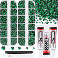 Resin Rhinestones for Crafting with B7000 Jewelry Glue, 2 Boxes Dark Green Flatback Crystals with 3Pcs 10ml Glue for Bedazzling Crafts DIY Nail Art Makeup，Non Hotfix Gems for Clothing Shoes