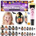 EBANKU Halloween Kid Press on Nails, 24Pcs Almond Fake Nails Kit Full Cover Pumpkin Wed Design Stick on Nail with Nail Glue for Girl