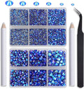 NCB Hotfix Iron on 8000pcs Crystal Rhinestones Round Gem for Crafts Decoration DIY Jewelry Making with a Tweezers and 2 Picking pens (Sapphire AB, 6Sizes SS4-SS30)