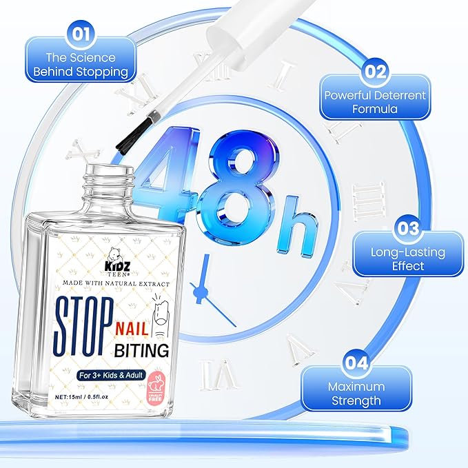 Nail Biting Treatment for Kids & Adults Clear Nail Polish for Nail Biting Prevention, Nail Strengthener & Growth, All-in-One Nail Care Solution, Thumb Sucking Deterrent for Nails 15 ml 0.5 oz