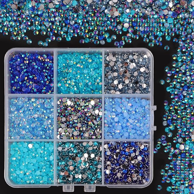 4500Pcs Flatback Rhinestones for Crafts, 3mm Blue Crystals Rhinestone, Resin Flatback Glitter Gems Nail Diamonds Rhinestones for Clothes Accessories DIY