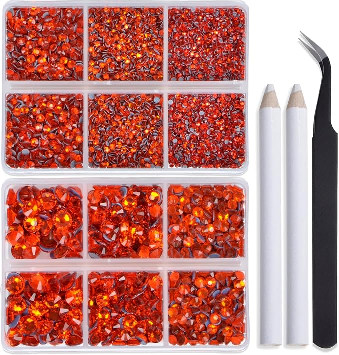 Bymitel Hotfix Crystal Rhinestones Round Gems for Crafts,Mixed 6 Sizes with Wax Pencil Kit, Hyacinth 1.6-6.3mm SS4-SS30/8000pcs