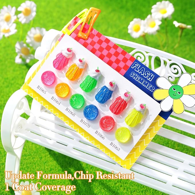 Double Rhythm 6 Pcs 15 ML Glitter Gel Polish Set Same Color Same Bottle Soak Off Gel Polish Kit Nail Art Manicure Salon DIY at Home (Shimmer Neon Yellow Orange Green Blue Pink-T6-86)