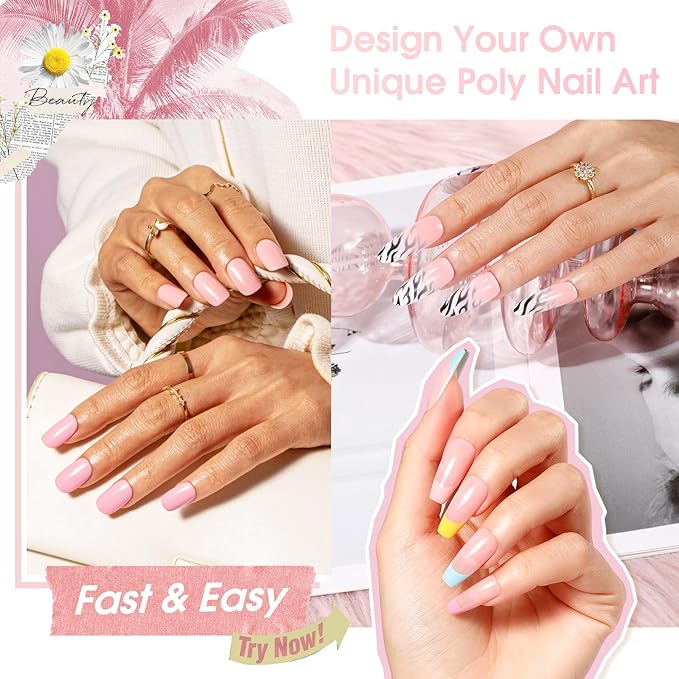 ROSALIND Soft Pink&Pearl Pink Extension Gel, 2 PCS 30ml Poly Nail Gel kit Nail Builder for Nail Art,Thickening Poly Nail Gel Tube Need UV Lamp