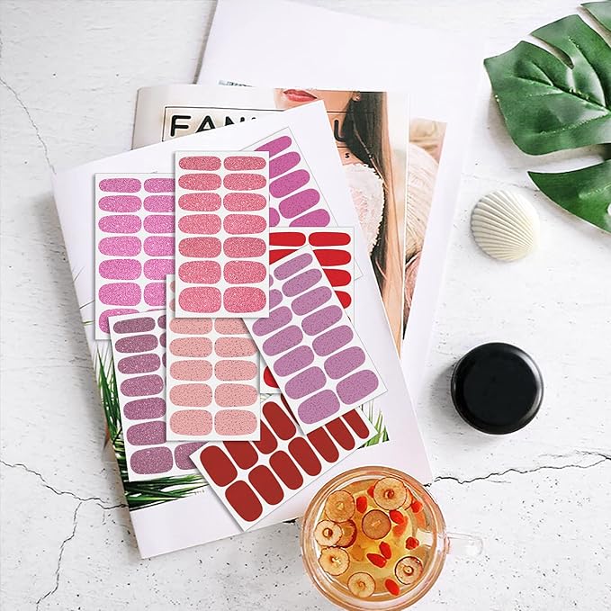 DANNEASY 16 Sheets Solid Color Nail Polish Strips Glitter Nail Wraps Gel Nail Strips Self Adhesive Nail Polish Stickers for Women Fingernails Nail Art Accessories with File, Cuticle Stick