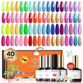 modelones 40 Pcs Gel Nail Polish Set, 36 Colors Rainbow Neon Gel Polish Bright Hot Pink Green Yellow Purple Blue Glitter Nail Gel Polish with Soak Off Base Coat& Matte Glitter Glossy Top Coat