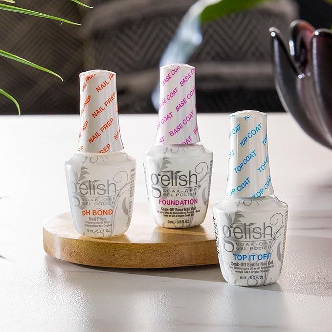 Gelish Mini Terrific Trio Collection 9 mL Soak Off Gel Nail Polish Kit with pH Bond, Foundation Base, and Top It Off