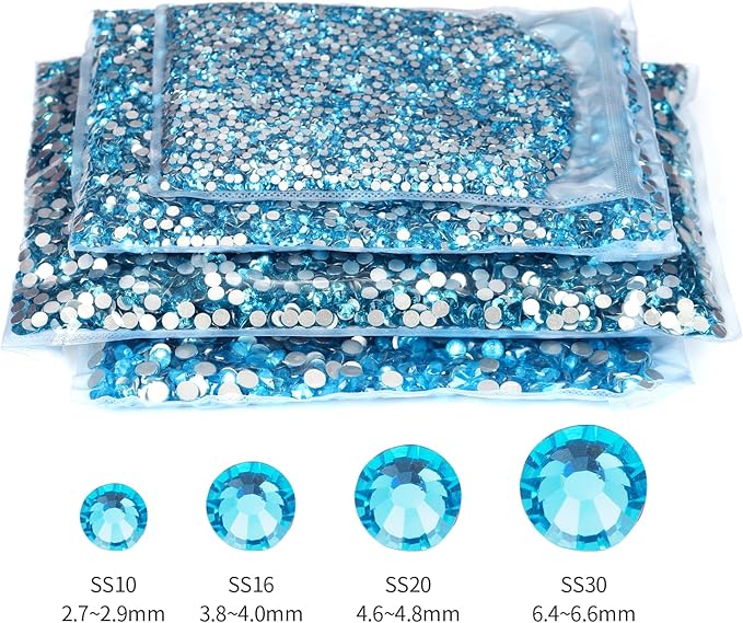 10000PCS Aquamarine Rhinestones Bulk, Flat Back Crystal Glass Stone Round Gems,SS16, 3.8-4.0mm