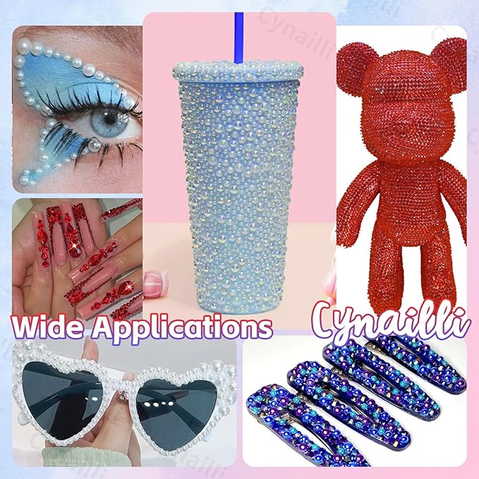 15 Grids Pearls and Resin Rhinestones for Crafting, Red Blue White Bedazzling Gems Kit, Jelly Resin Rhinestones Pearls for Nails Face Eyes Makeup Crafts Tumblers Bottles