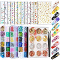 Nail Art Sticker, 12 Sheets Nail Art Stickers Flower Nail Stickers Decal 3D Self-Adhesive, Teenitor Nail Art Decoration with Nail Glitter Butterfly Sequins Nail Foils Nail Flower Slices