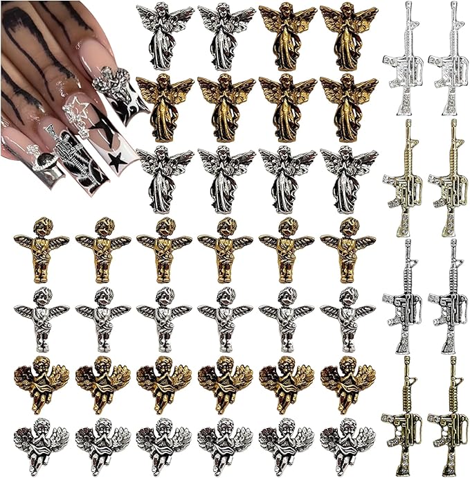 44PCS Nail Charms ，Virgin Mary Cupid Angel 3D Nail Gems Gold Sliver Nail Decorations ，Nail Rhinestones Accessories for Nail Art Supplies Manicure DIY