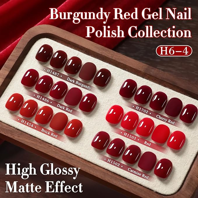 Double Rhythm 6 Pcs Hema Free Gel Polish Set 0.50 OZ Same Color Same Bottle Soak Off Neutral Natural Milky Gel Polish Kit Nail Art Manicure Salon (Shimmer Cherry Red Burgundy-H6-4)