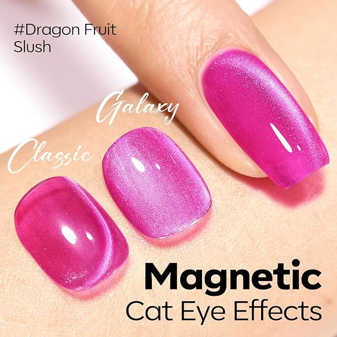 modelones Cat Eye Gel Nail Polish Pink Glitter Holographic Hot Pink Cat Eye Neon Shimmer Reflective Translucent U v Gel Magnetic Nail Polish Top Coat for Women Valentin 15ML