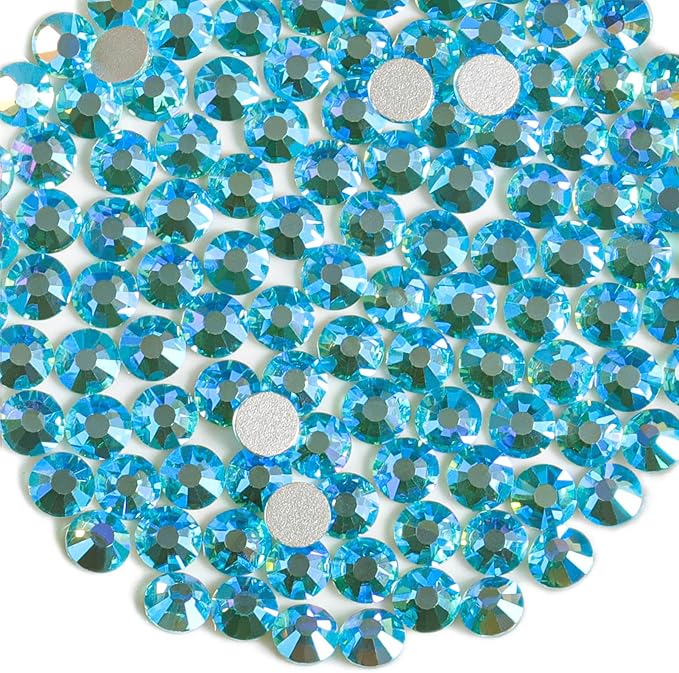 Beadsland 2880pcs Flat Back Crystal Rhinestones Round Gems for Nail Art and Craft Glue Fix, Aquamarine AB, SS20,4.6-4.8mm
