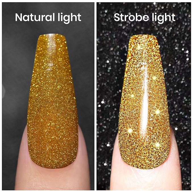 Glitter Gel Nail Polish, Gold Diamond Gelpolish Spark Shiny Nail Art Soak Off U V L E D Lacquer Gel Nail Starter Manicure Salon DIY at Home RAR82